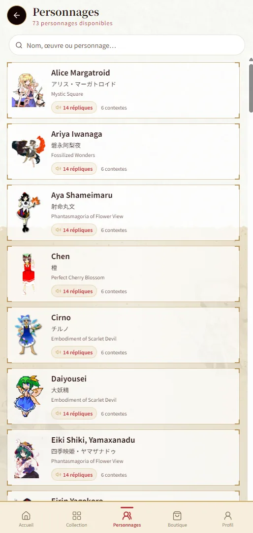 Tohou Project - Personnages