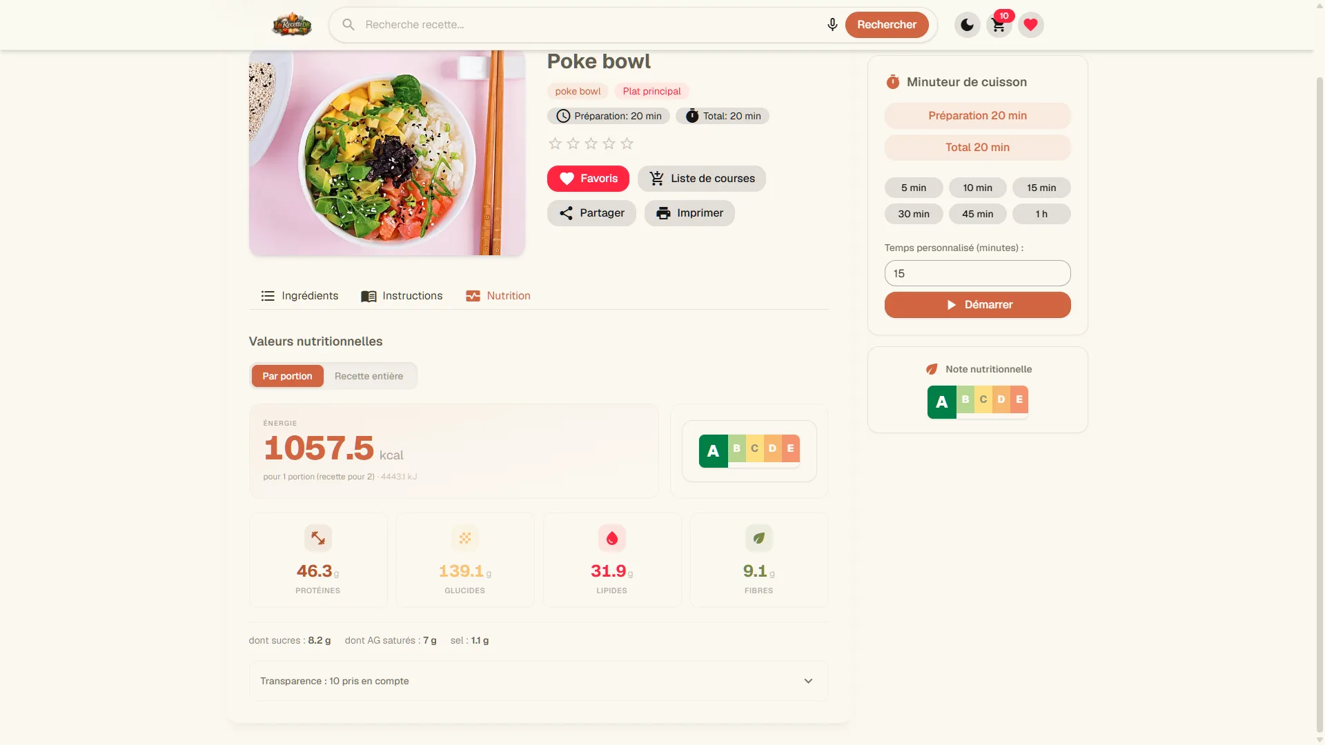 LaRecetteDB - Valeurs Nutritionnelles de la recette