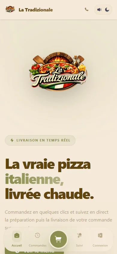 La Tradizionale sur téléphone, installable en PWA, avec sa barre de navigation