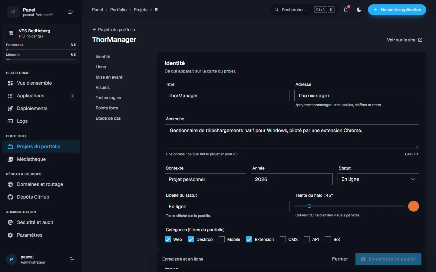 Panel Pushora : fiche d'un projet du portfolio
