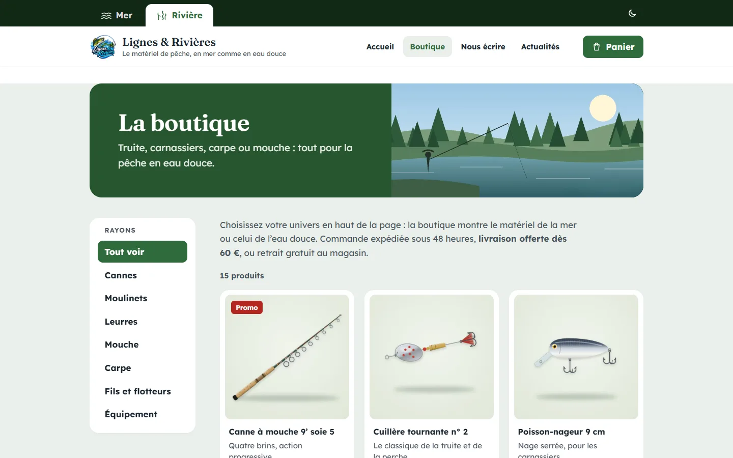Boutique d'un site de démonstration, module Boutique